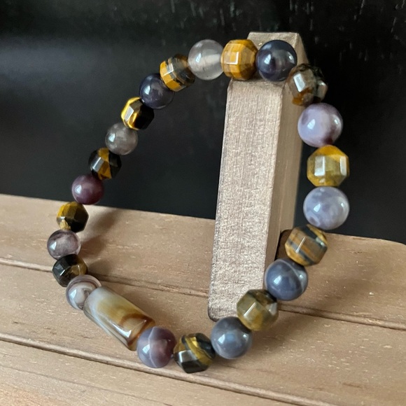 Persian Agate With Tiger’s Eye Natural Stone Crystal 8mm Beaded Stretch Bracelet - Picture 1 of 7